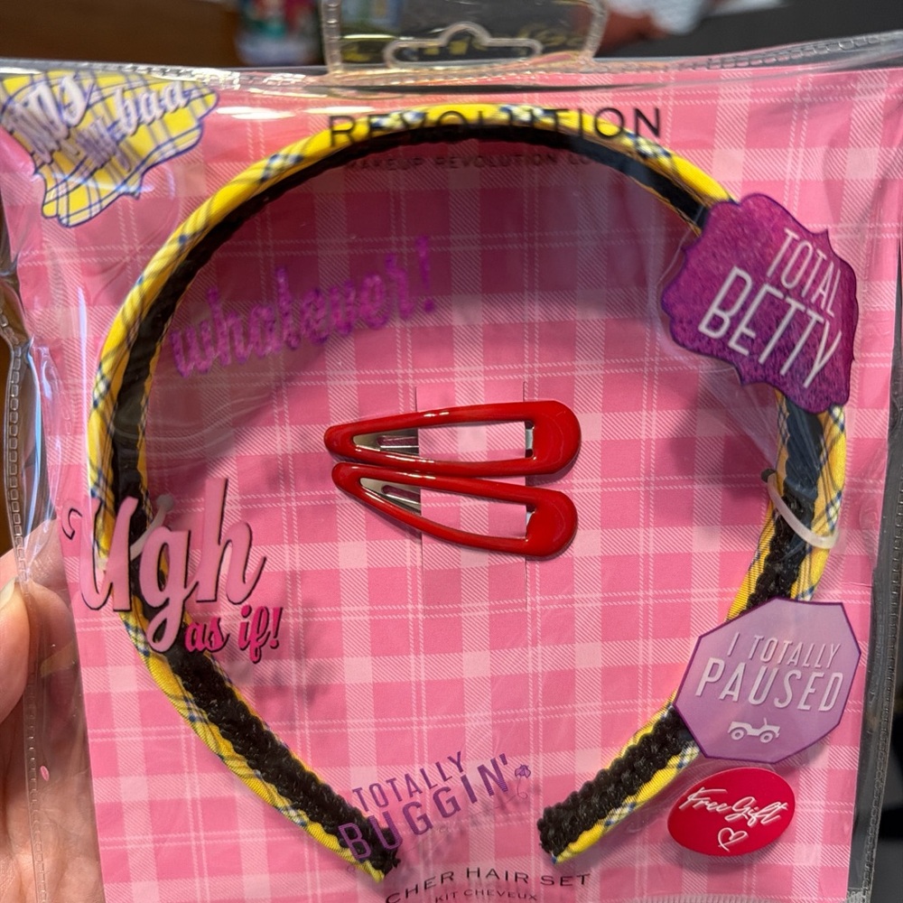 Revolution Yellow and Black Plaid Headband with Red Hair Clips